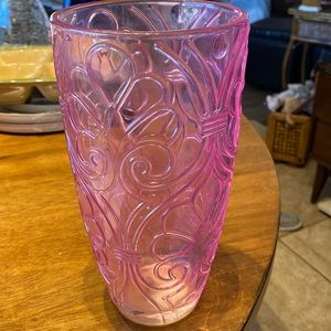 Vintage carved pink floral vase collectible vase. Heavy excellent condition